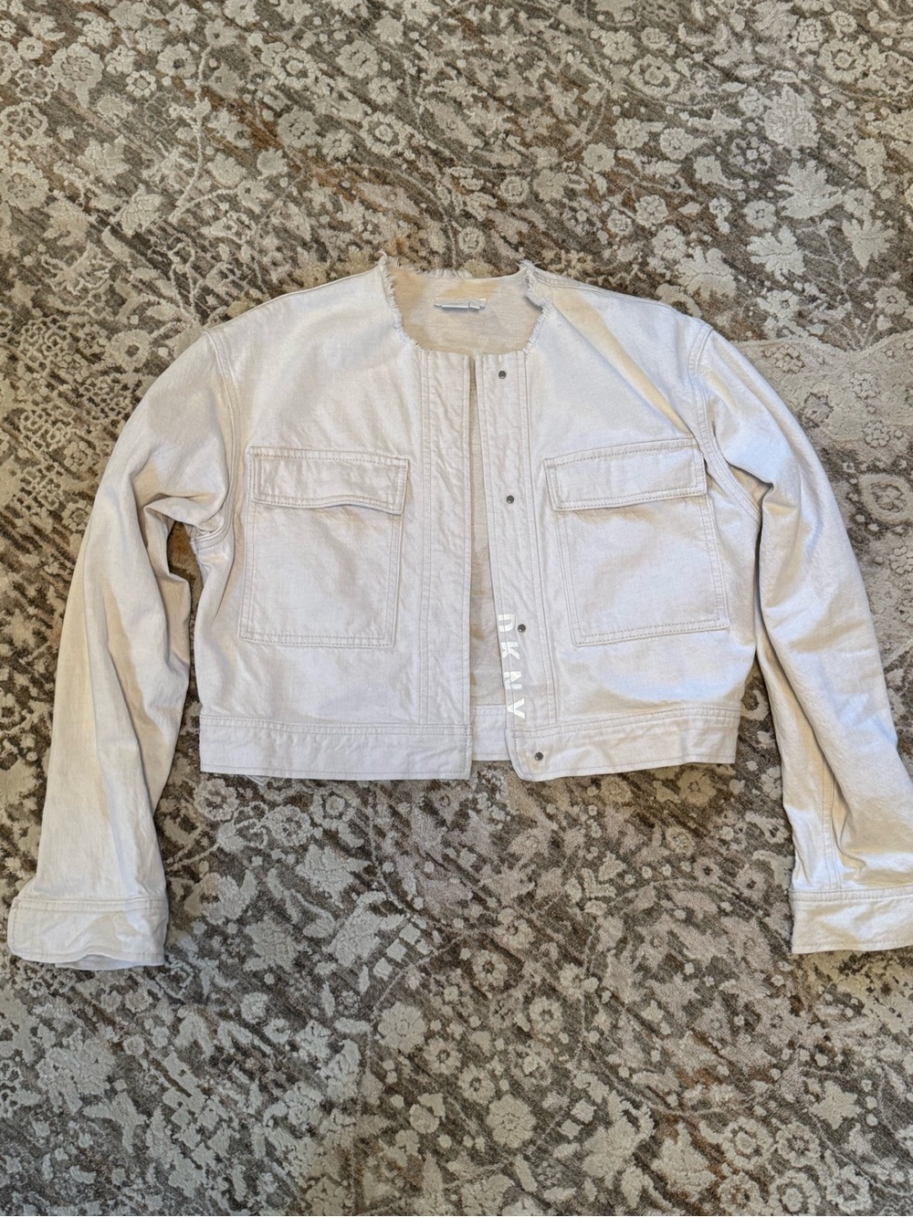Dkny Cream Cropped Jean Jacket